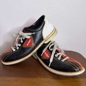 Vintage Qubica AMF Black Red White Leather Bowling Shoes Men 7 Women 8.5